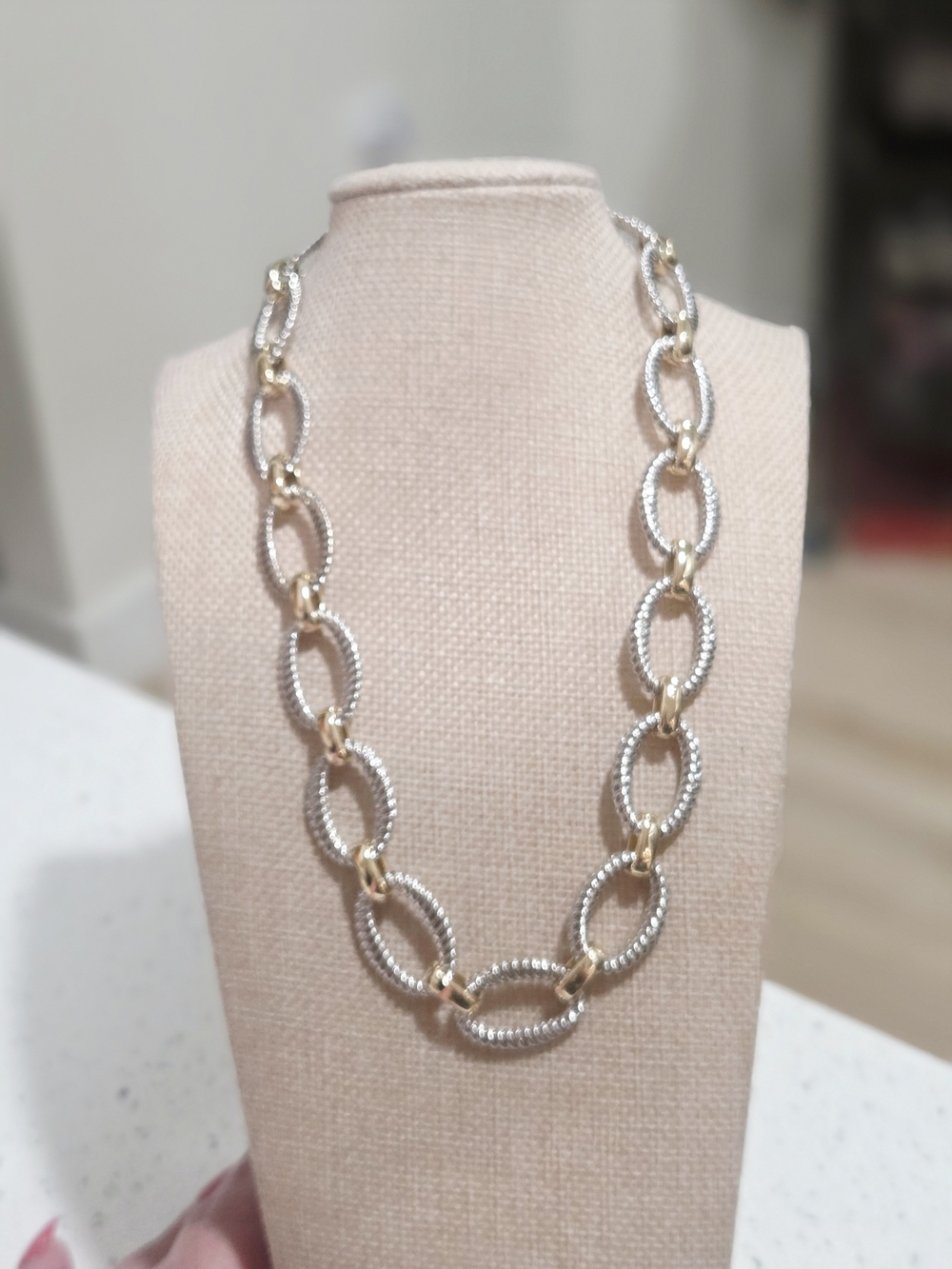 Classic Two-Tone Rope Link Necklace - Gold & Silver
